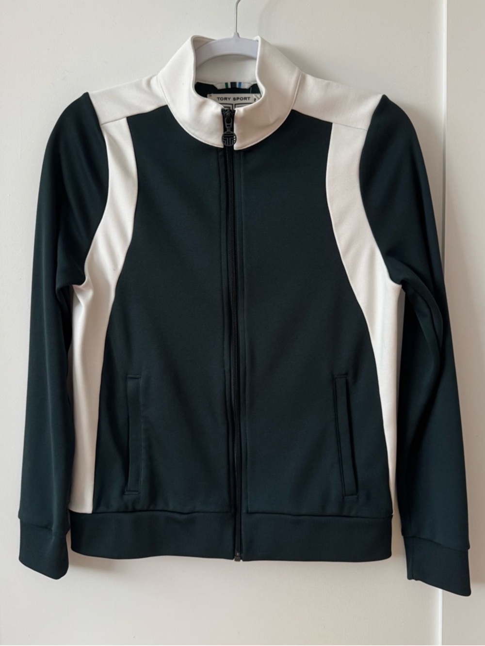 Tory Sport Green and White Zip-Front Track Jacket